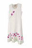 White Cotton Dress with Hand Painted Purple Floral Design Size L