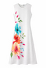 White Rayon Cotton Dress with Multicolor Hand Painted Floral Design Size XXS